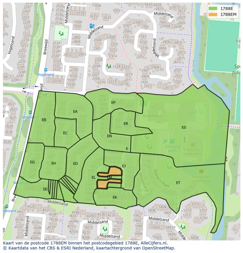 Afbeelding van het postcodegebied 1788 EM op de kaart.