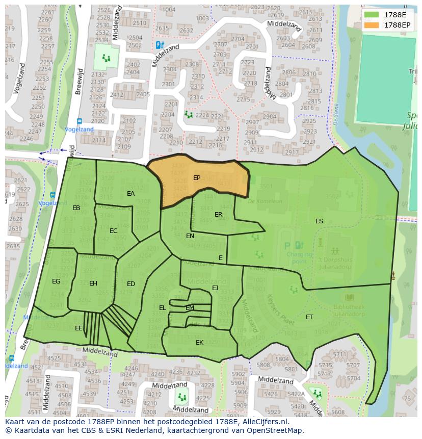 Afbeelding van het postcodegebied 1788 EP op de kaart.
