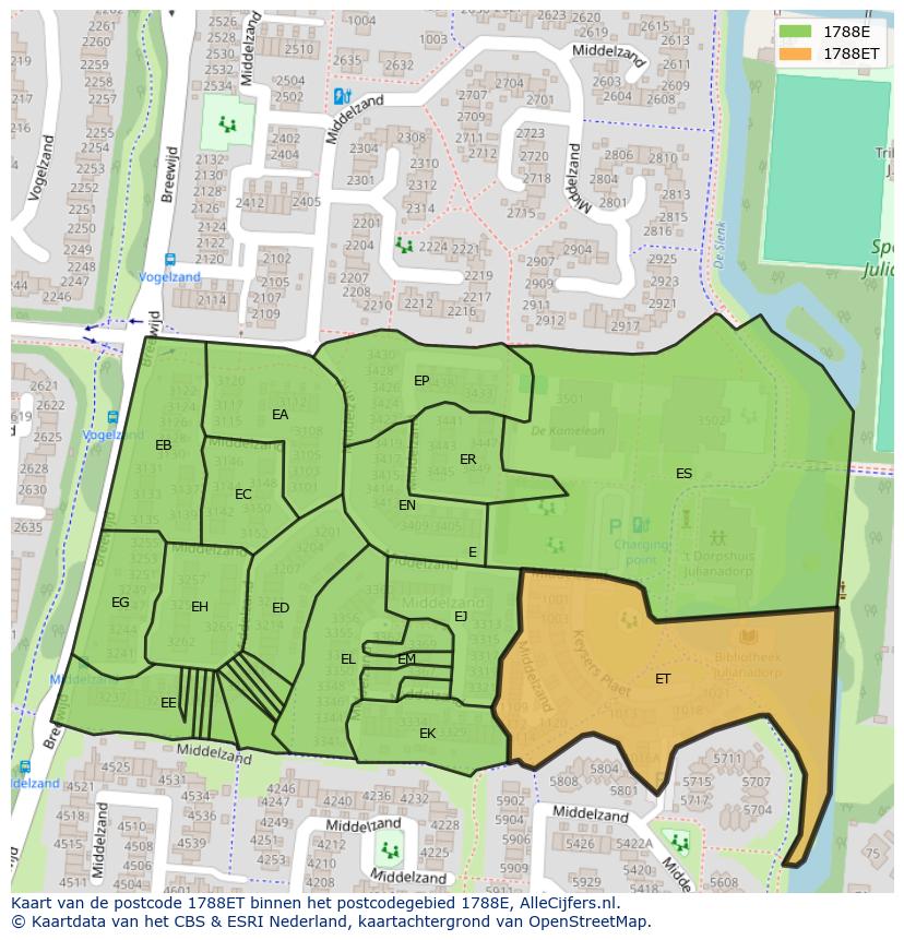 Afbeelding van het postcodegebied 1788 ET op de kaart.