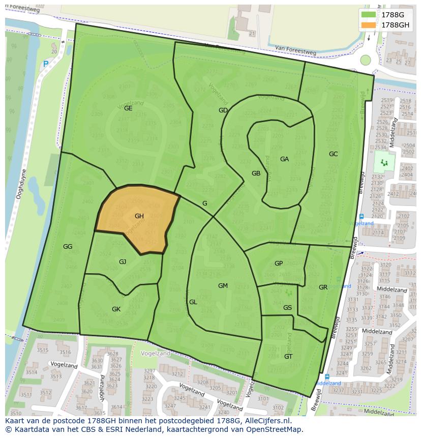 Afbeelding van het postcodegebied 1788 GH op de kaart.