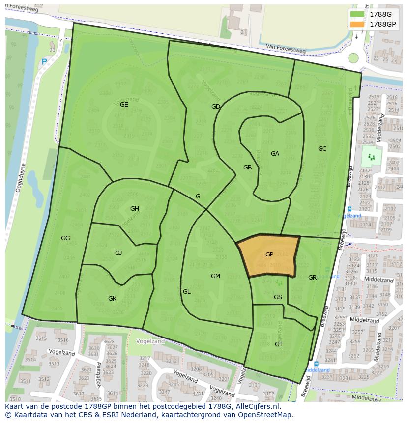 Afbeelding van het postcodegebied 1788 GP op de kaart.