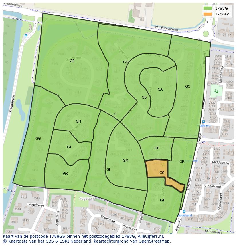 Afbeelding van het postcodegebied 1788 GS op de kaart.