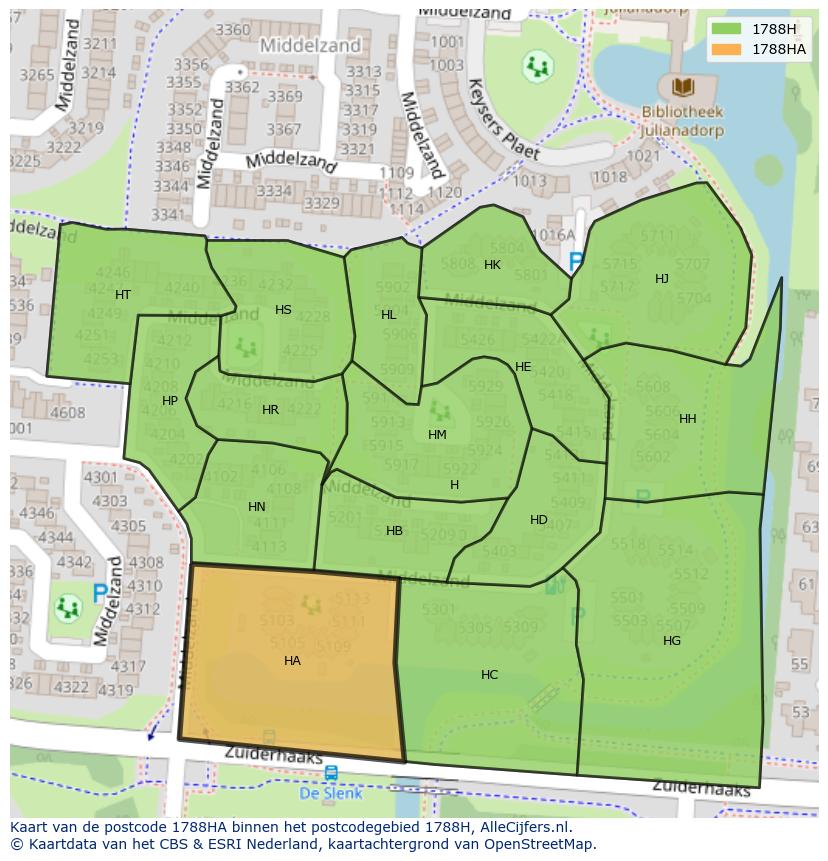 Afbeelding van het postcodegebied 1788 HA op de kaart.