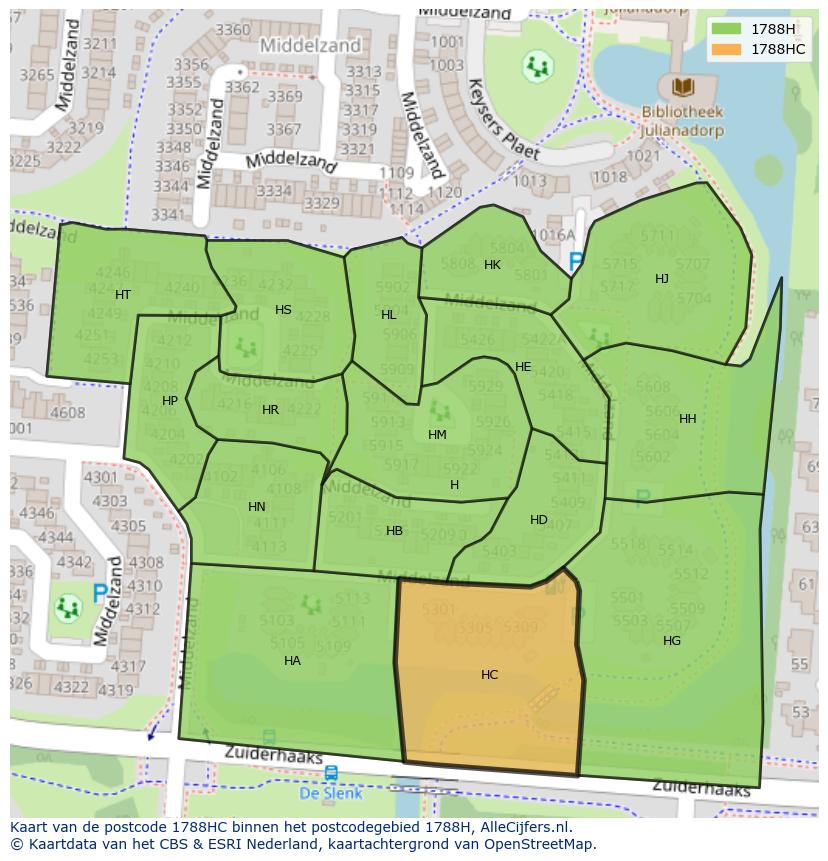 Afbeelding van het postcodegebied 1788 HC op de kaart.