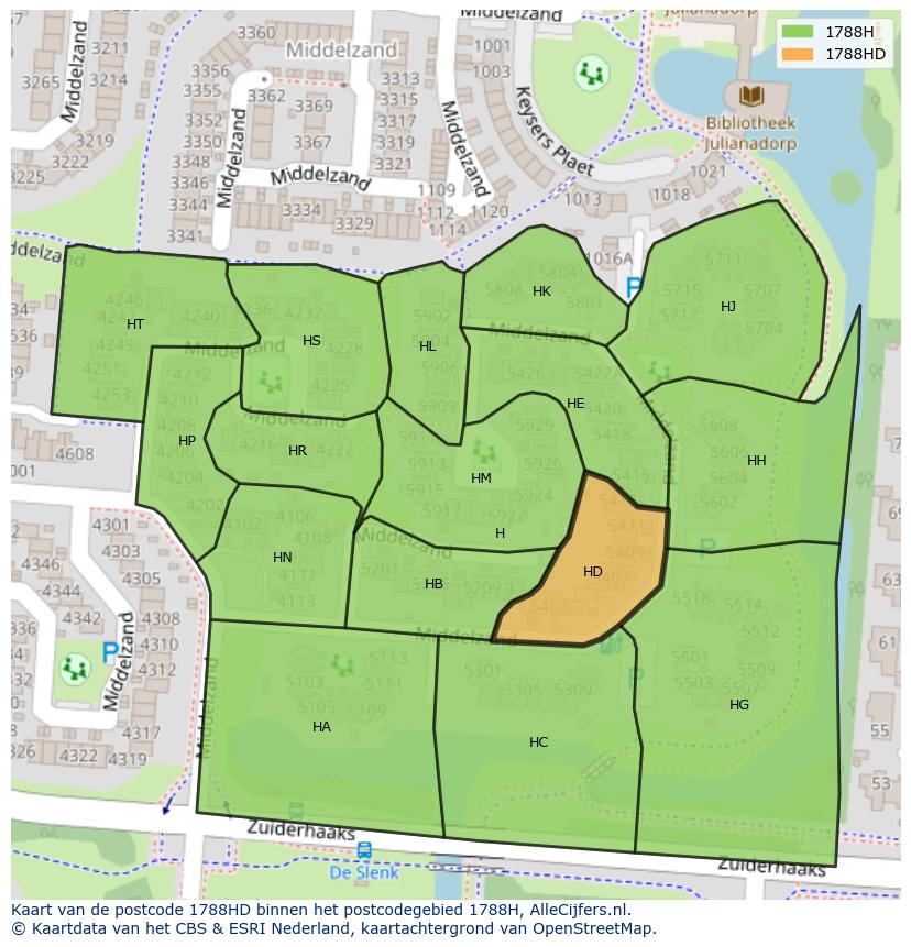 Afbeelding van het postcodegebied 1788 HD op de kaart.