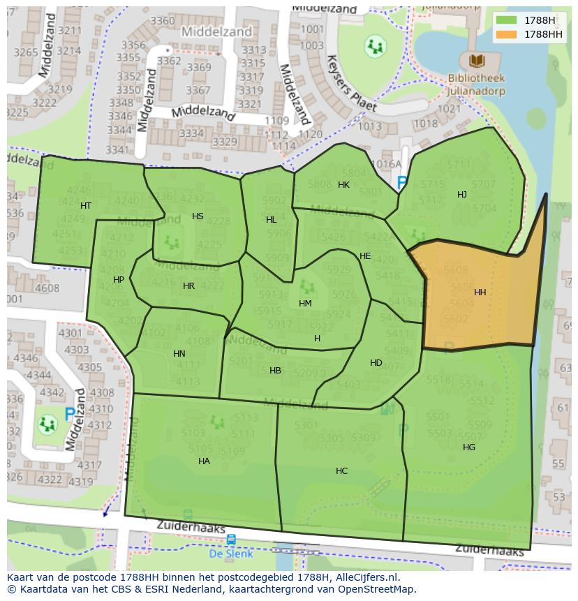 Afbeelding van het postcodegebied 1788 HH op de kaart.