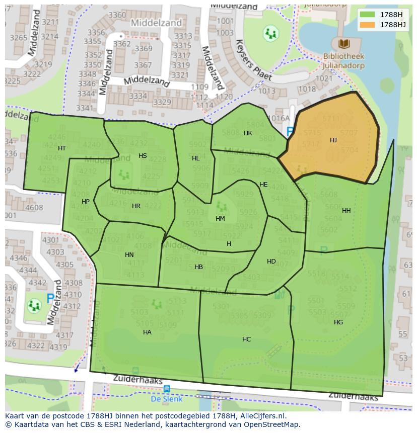 Afbeelding van het postcodegebied 1788 HJ op de kaart.