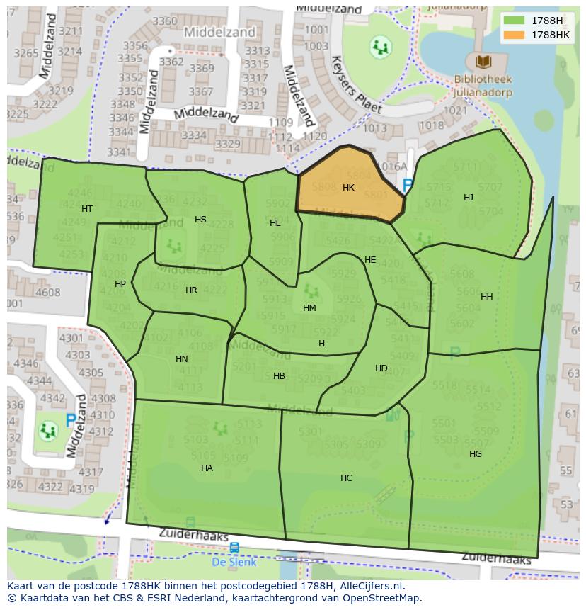 Afbeelding van het postcodegebied 1788 HK op de kaart.