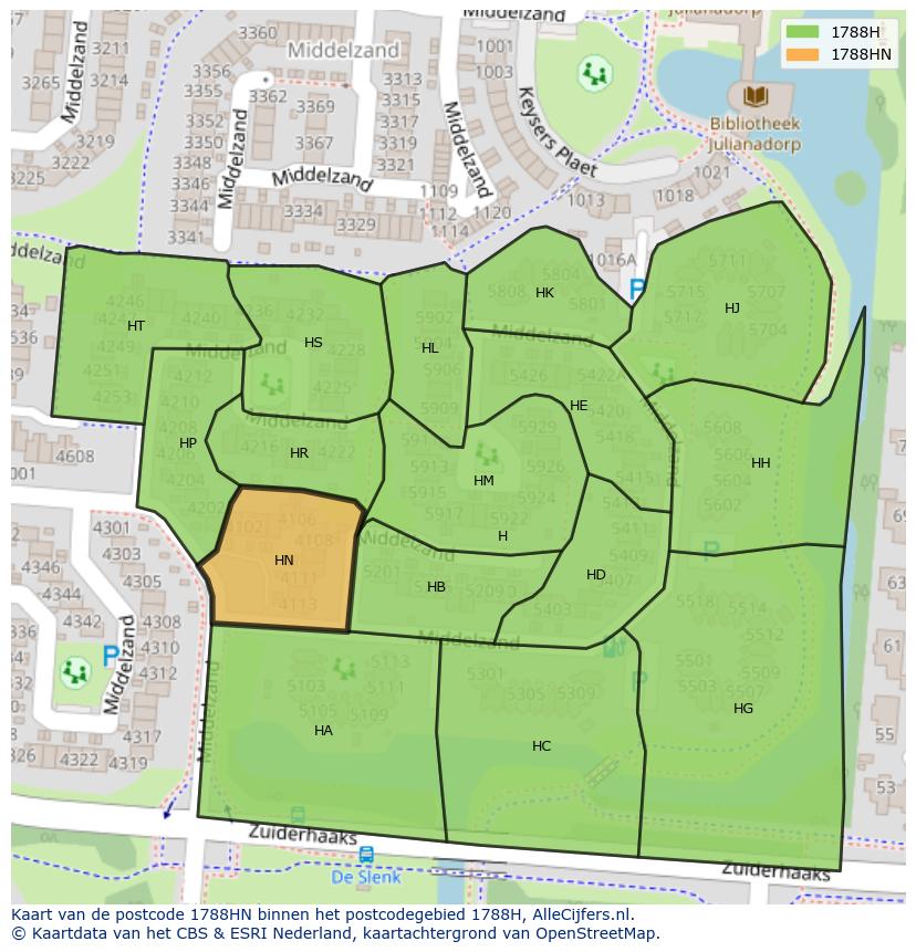 Afbeelding van het postcodegebied 1788 HN op de kaart.