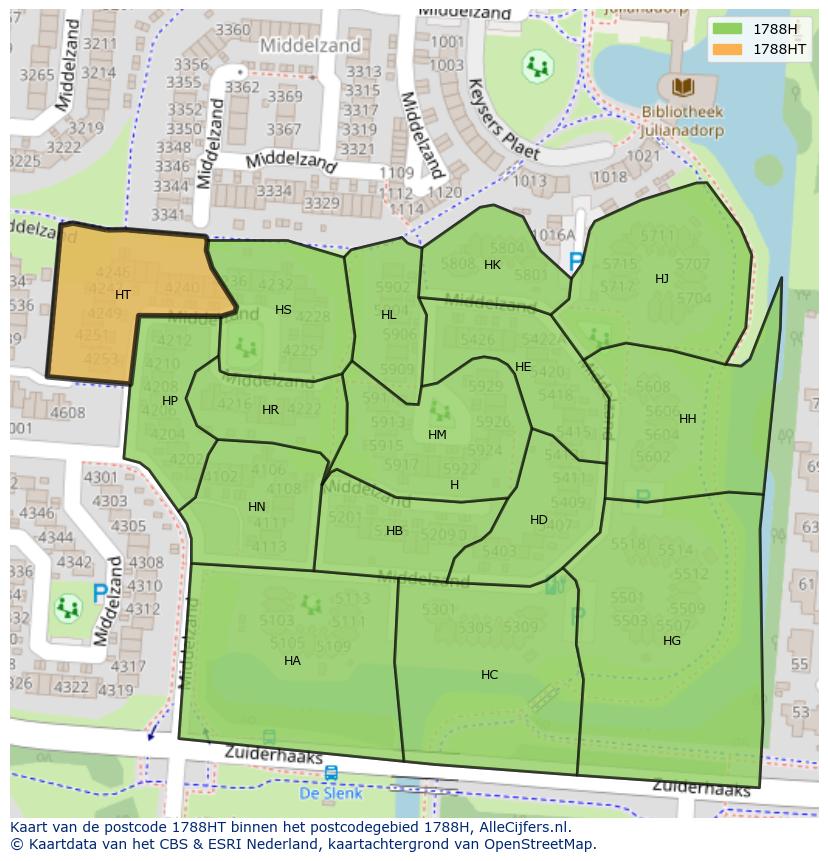 Afbeelding van het postcodegebied 1788 HT op de kaart.
