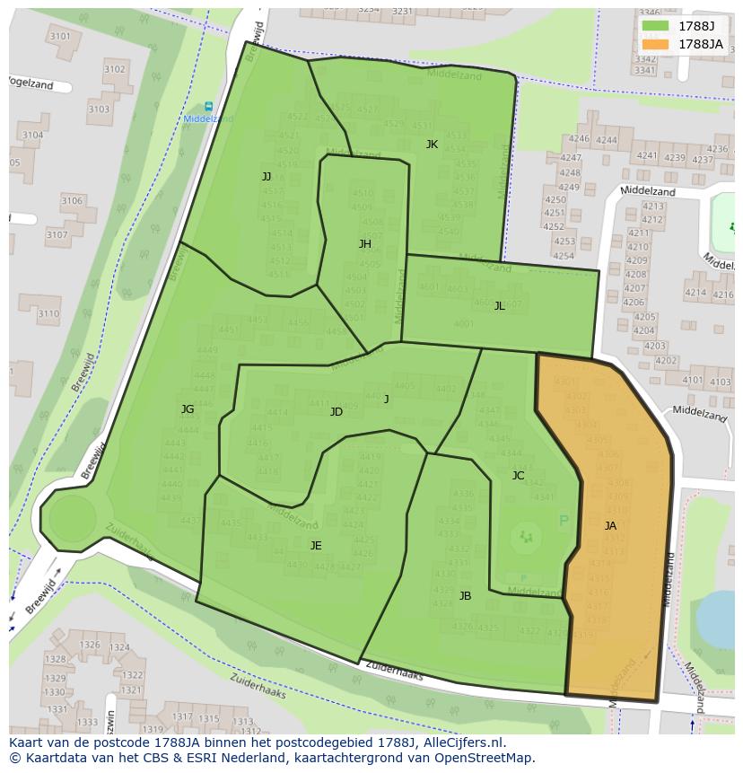 Afbeelding van het postcodegebied 1788 JA op de kaart.