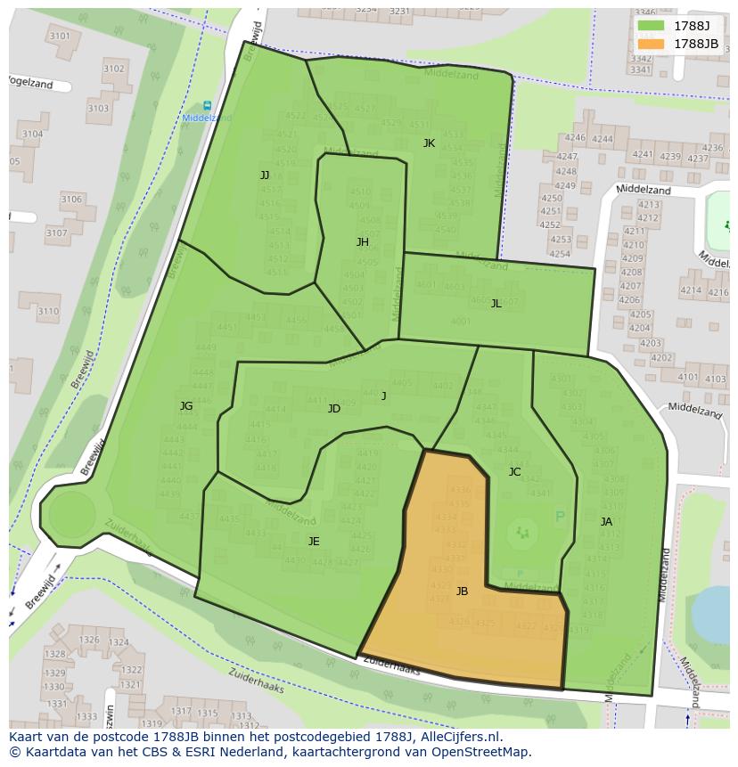 Afbeelding van het postcodegebied 1788 JB op de kaart.