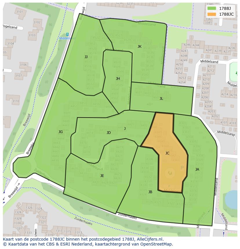 Afbeelding van het postcodegebied 1788 JC op de kaart.