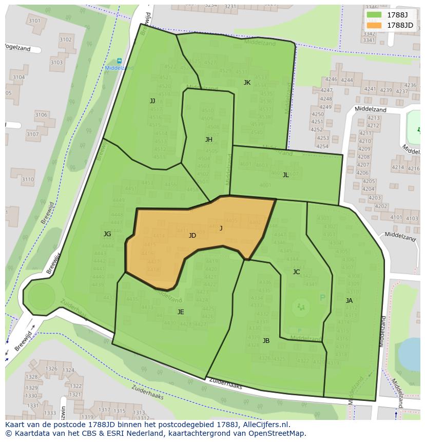 Afbeelding van het postcodegebied 1788 JD op de kaart.