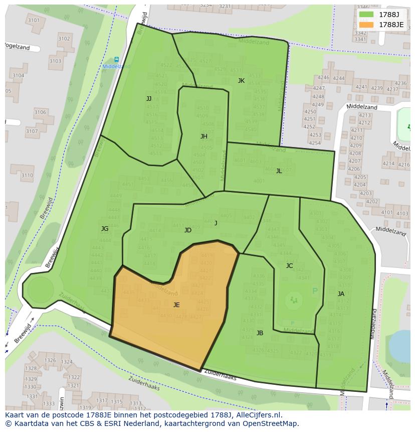 Afbeelding van het postcodegebied 1788 JE op de kaart.