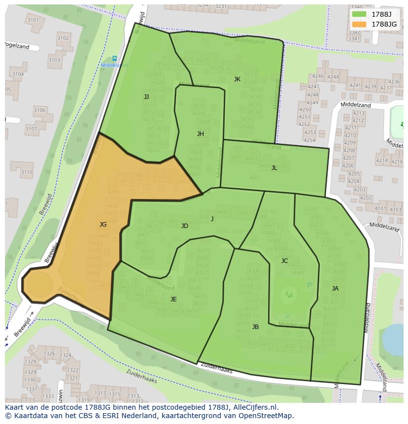 Afbeelding van het postcodegebied 1788 JG op de kaart.