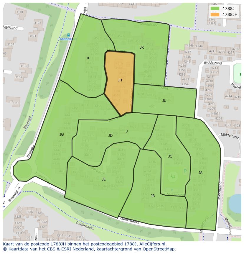 Afbeelding van het postcodegebied 1788 JH op de kaart.