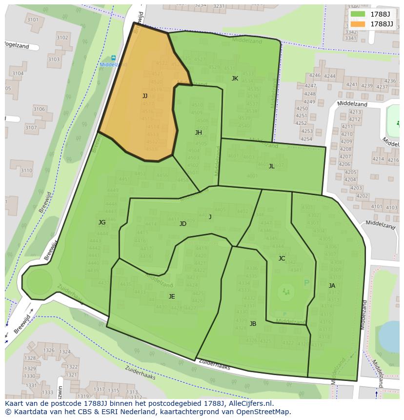 Afbeelding van het postcodegebied 1788 JJ op de kaart.