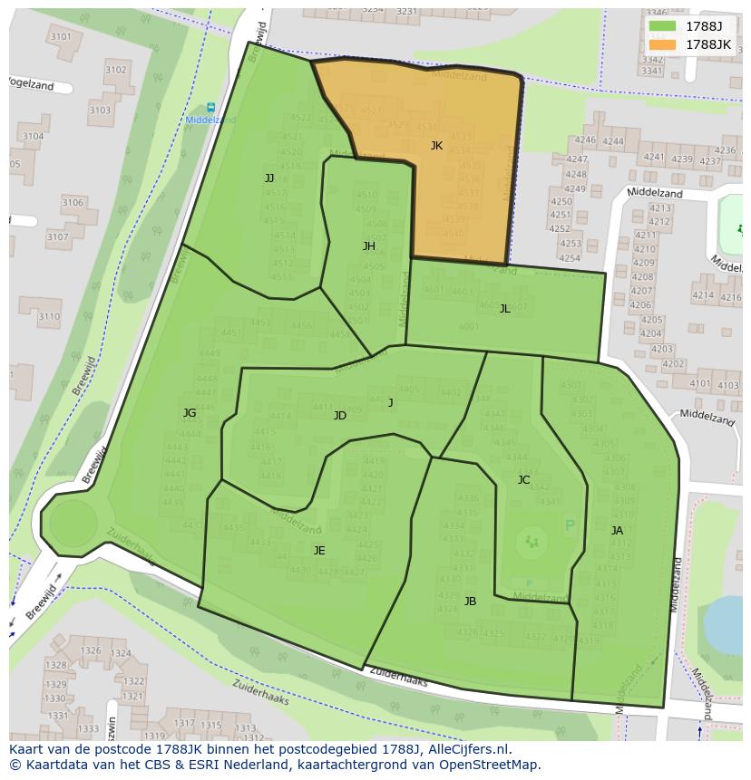 Afbeelding van het postcodegebied 1788 JK op de kaart.