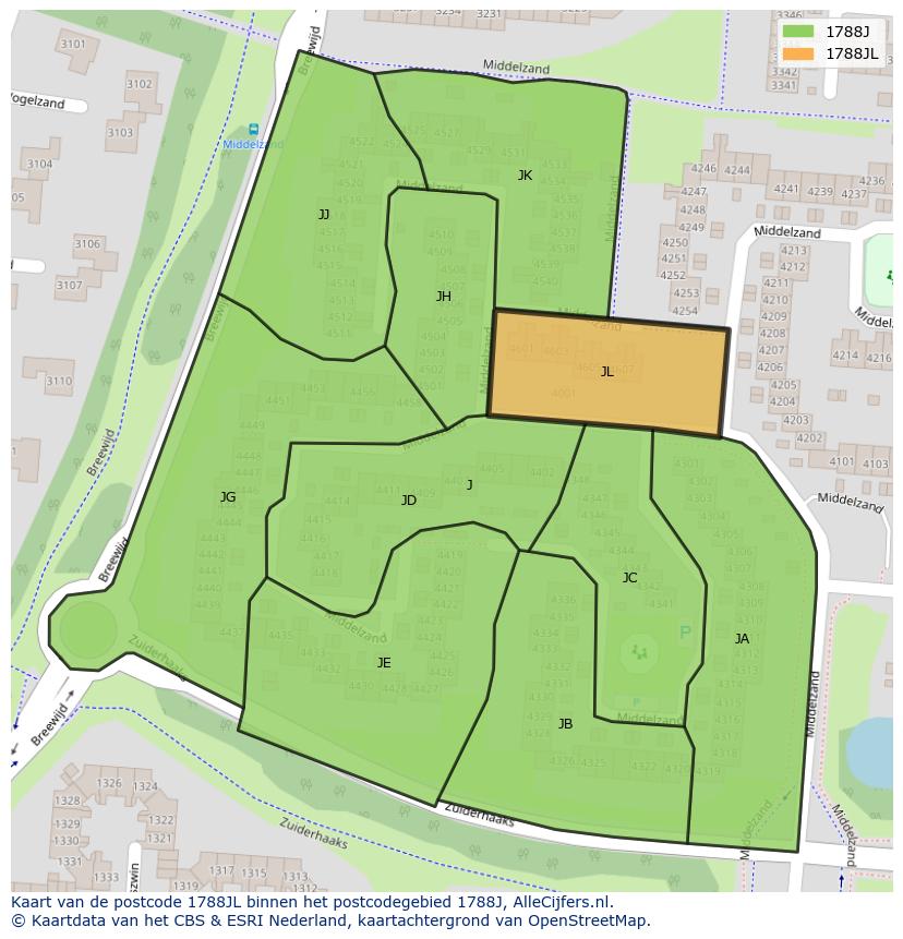 Afbeelding van het postcodegebied 1788 JL op de kaart.
