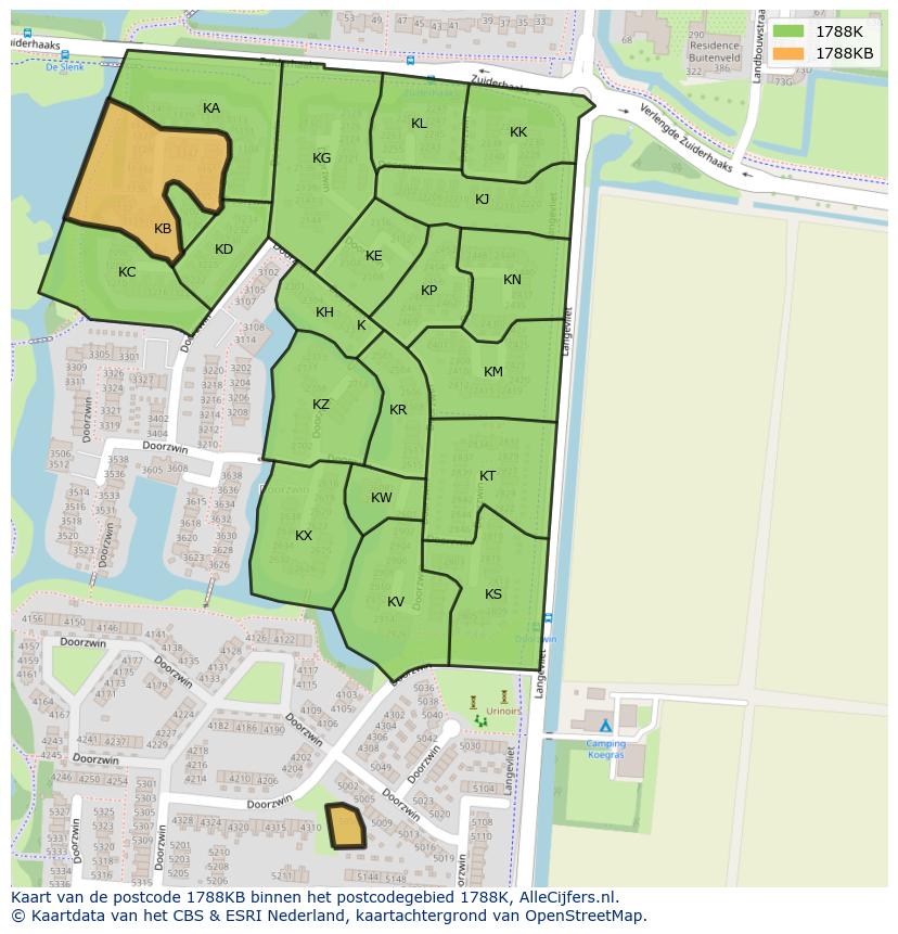 Afbeelding van het postcodegebied 1788 KB op de kaart.