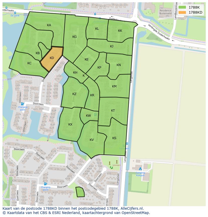 Afbeelding van het postcodegebied 1788 KD op de kaart.