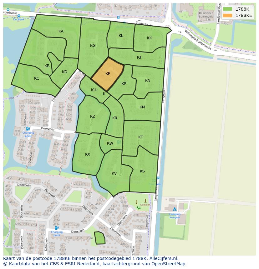 Afbeelding van het postcodegebied 1788 KE op de kaart.