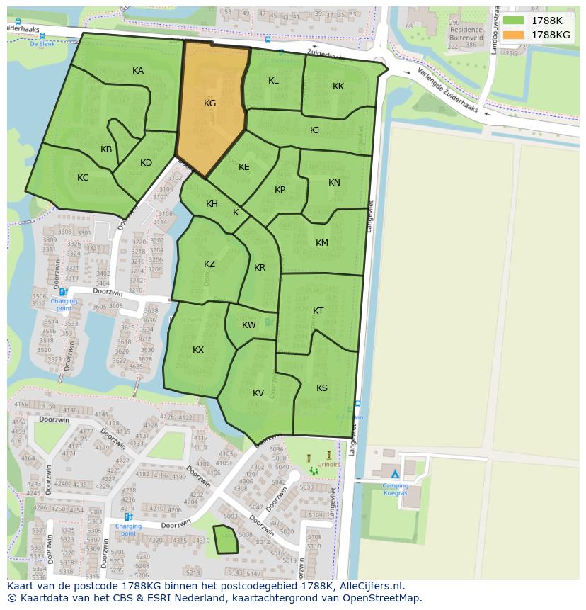 Afbeelding van het postcodegebied 1788 KG op de kaart.