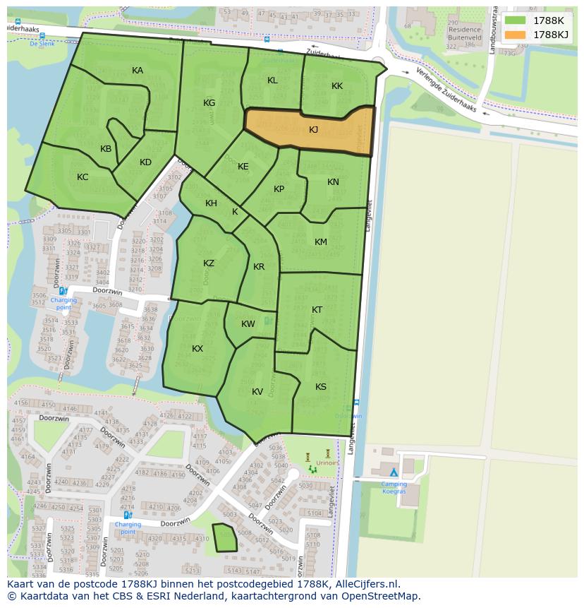 Afbeelding van het postcodegebied 1788 KJ op de kaart.