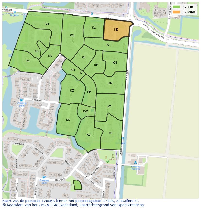 Afbeelding van het postcodegebied 1788 KK op de kaart.