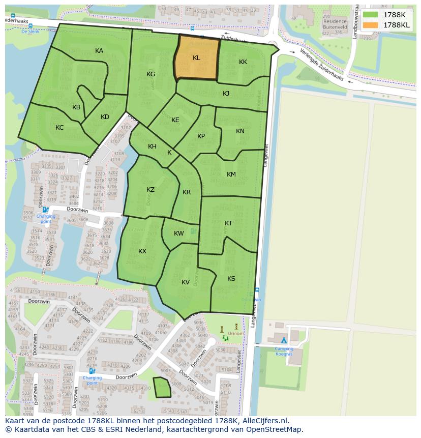 Afbeelding van het postcodegebied 1788 KL op de kaart.