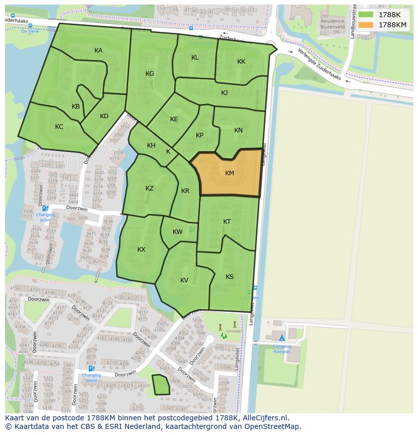 Afbeelding van het postcodegebied 1788 KM op de kaart.