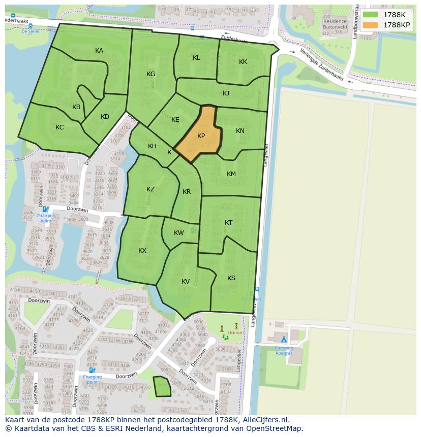 Afbeelding van het postcodegebied 1788 KP op de kaart.