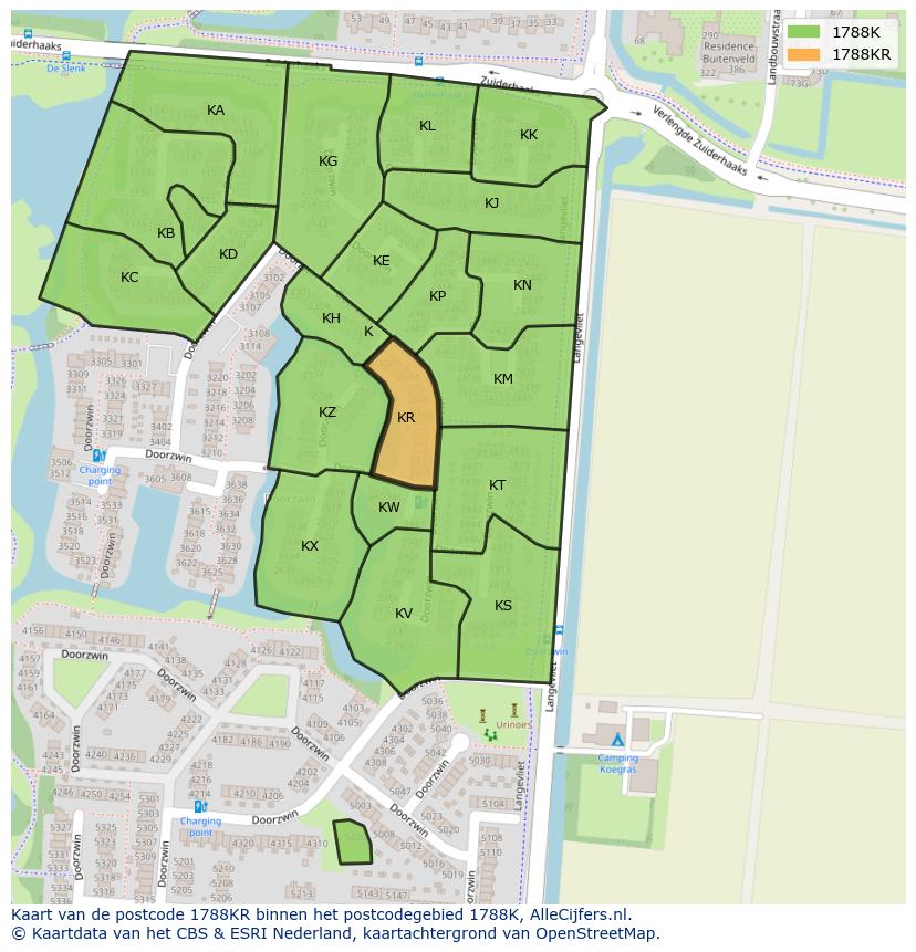 Afbeelding van het postcodegebied 1788 KR op de kaart.
