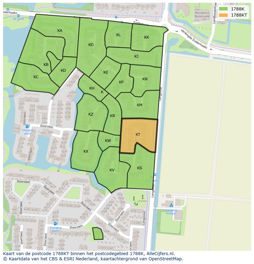 Afbeelding van het postcodegebied 1788 KT op de kaart.