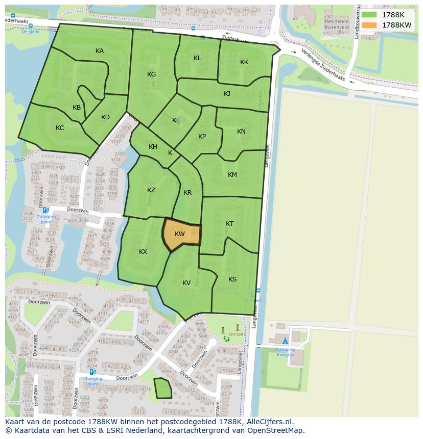 Afbeelding van het postcodegebied 1788 KW op de kaart.