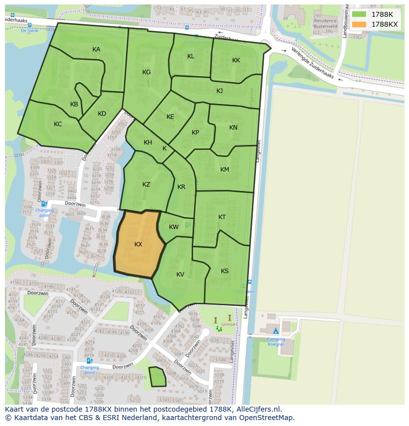 Afbeelding van het postcodegebied 1788 KX op de kaart.