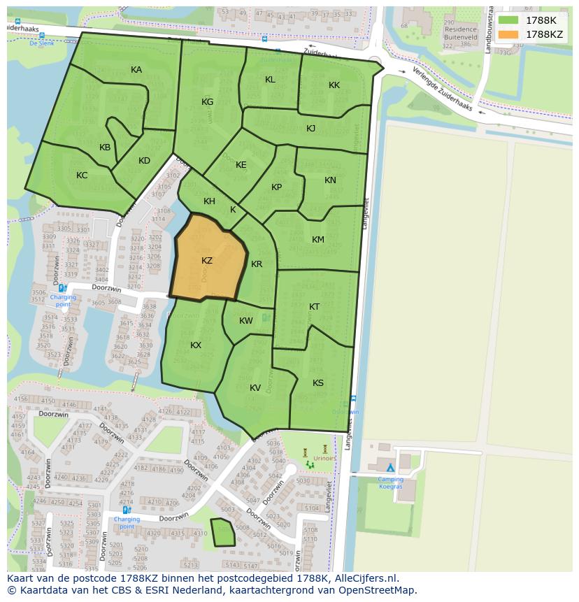 Afbeelding van het postcodegebied 1788 KZ op de kaart.