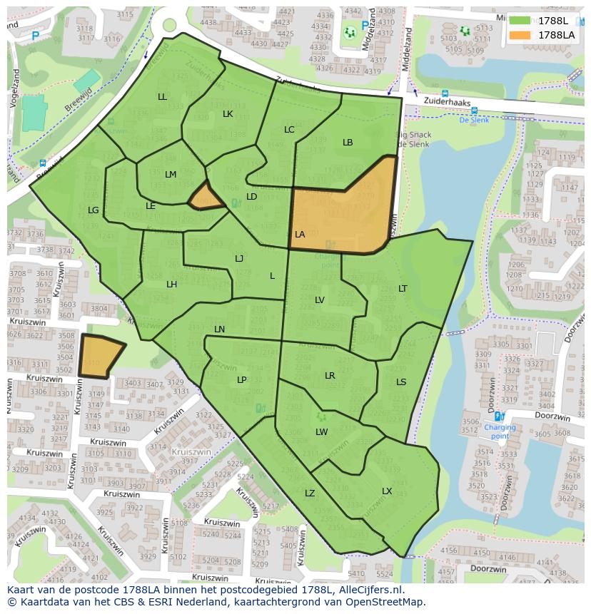 Afbeelding van het postcodegebied 1788 LA op de kaart.