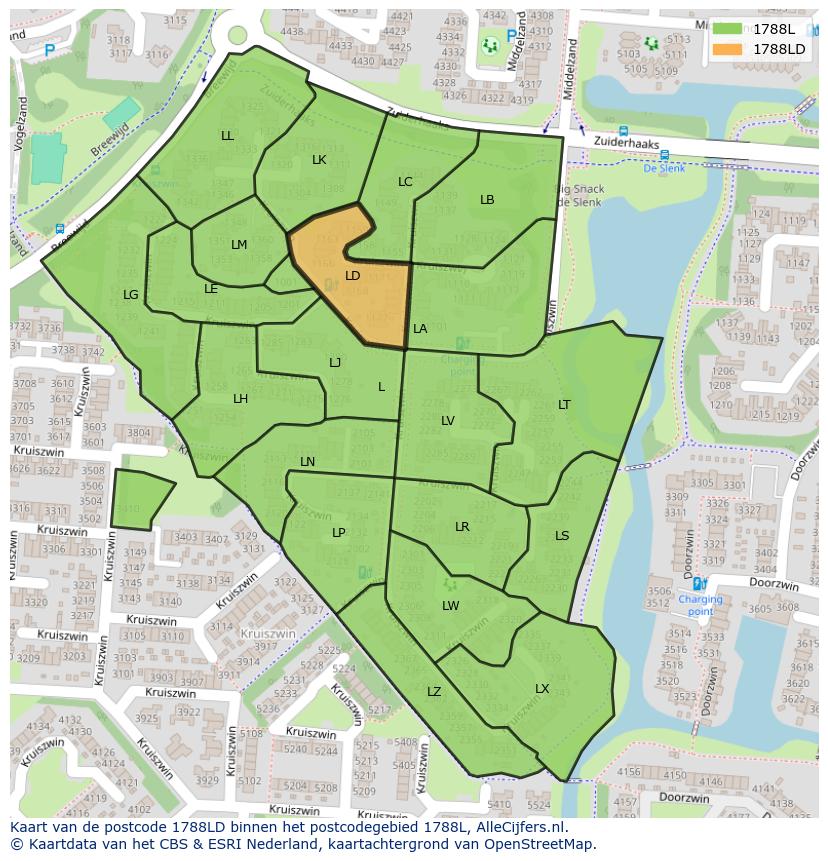 Afbeelding van het postcodegebied 1788 LD op de kaart.