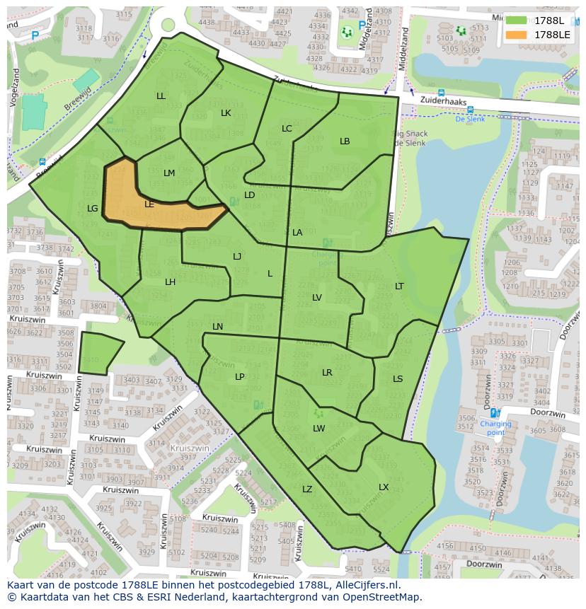 Afbeelding van het postcodegebied 1788 LE op de kaart.
