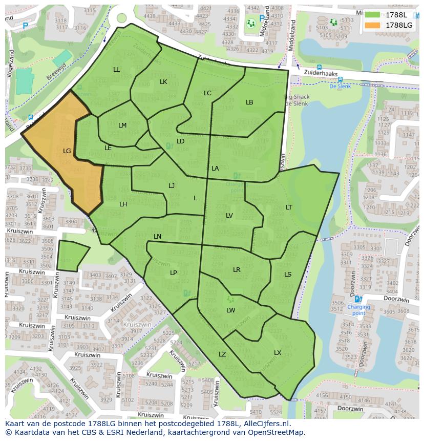 Afbeelding van het postcodegebied 1788 LG op de kaart.
