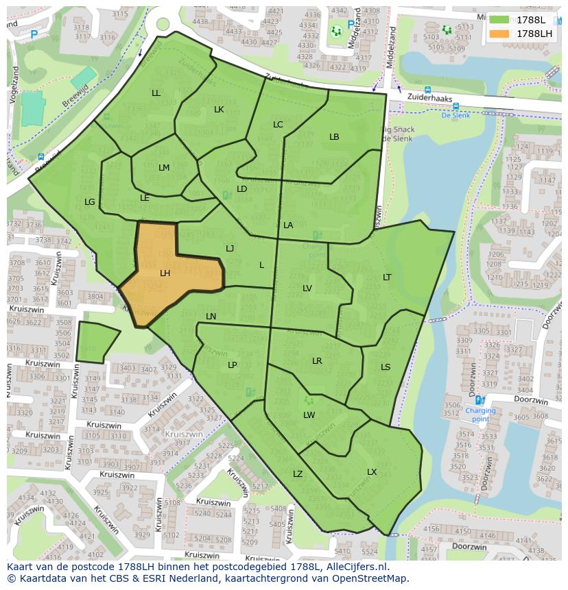 Afbeelding van het postcodegebied 1788 LH op de kaart.