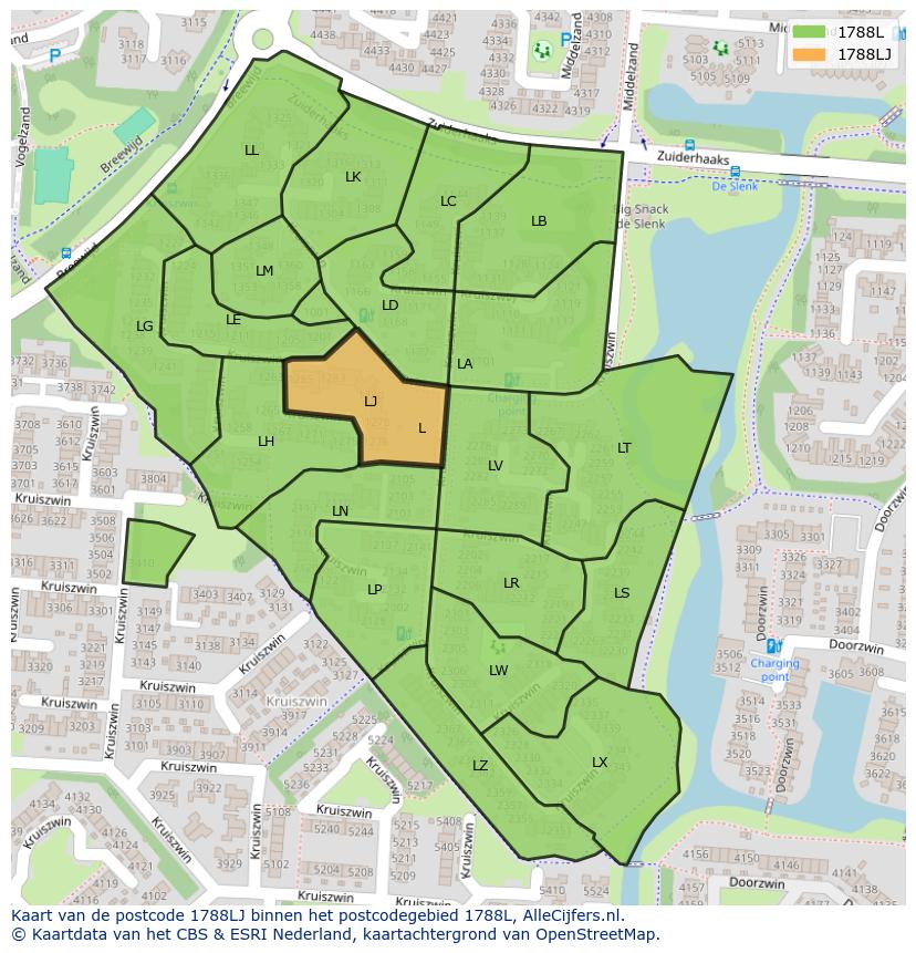 Afbeelding van het postcodegebied 1788 LJ op de kaart.