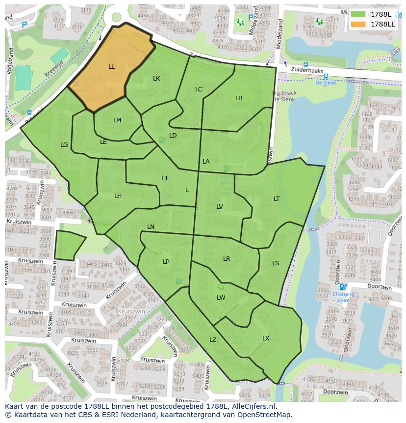 Afbeelding van het postcodegebied 1788 LL op de kaart.