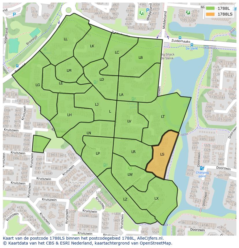 Afbeelding van het postcodegebied 1788 LS op de kaart.