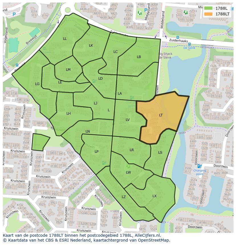Afbeelding van het postcodegebied 1788 LT op de kaart.