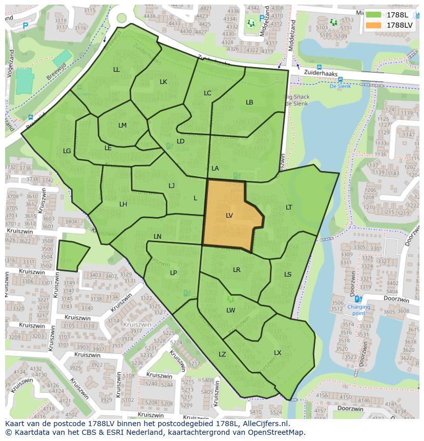 Afbeelding van het postcodegebied 1788 LV op de kaart.