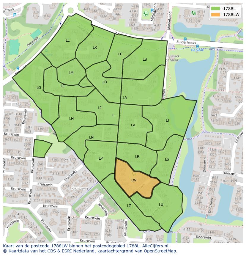 Afbeelding van het postcodegebied 1788 LW op de kaart.