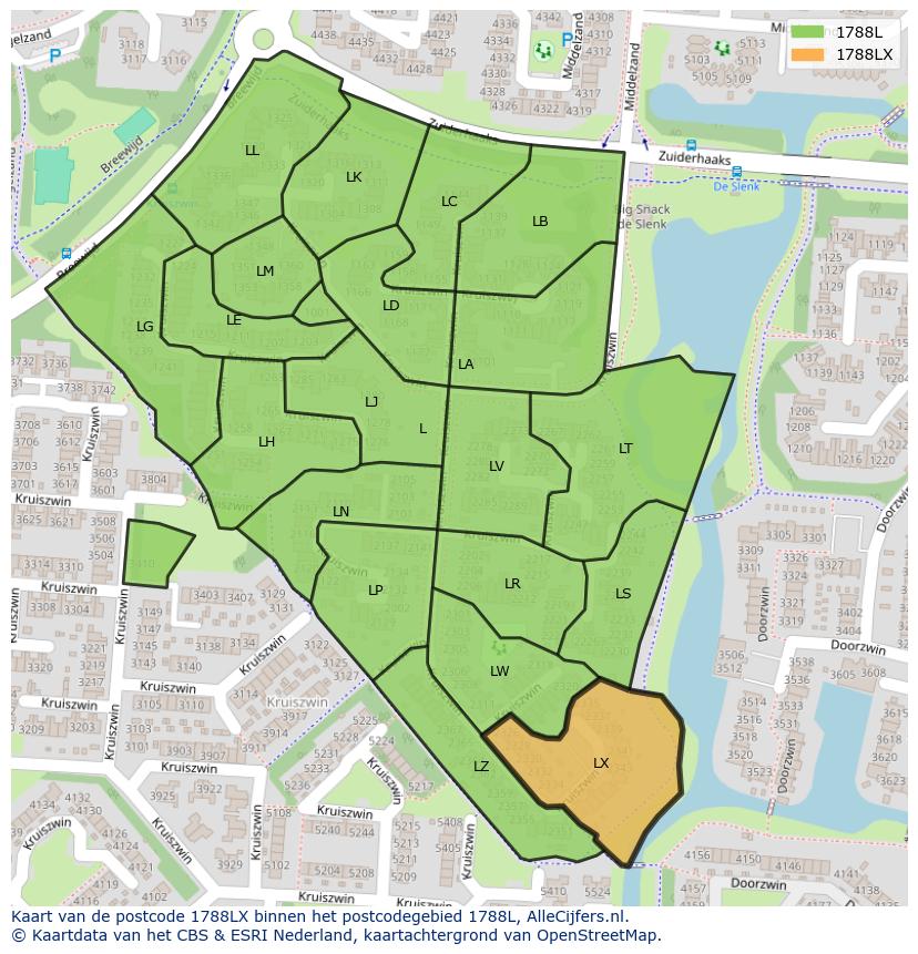 Afbeelding van het postcodegebied 1788 LX op de kaart.